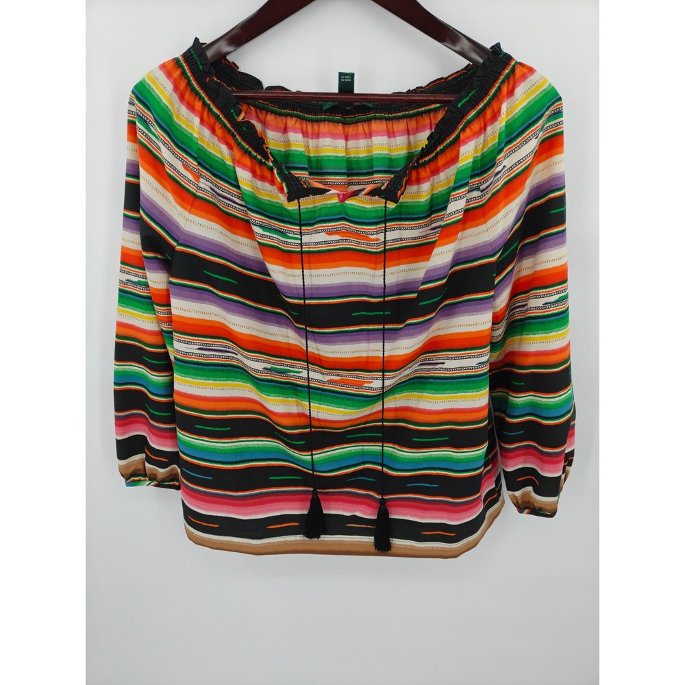 Lauren Ralph Lauren Petite PL Multicolor Stripe Off Shoulder Tassel Blouse